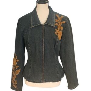 Double D Ranch Moto Jean Jacket Floral Embroidery